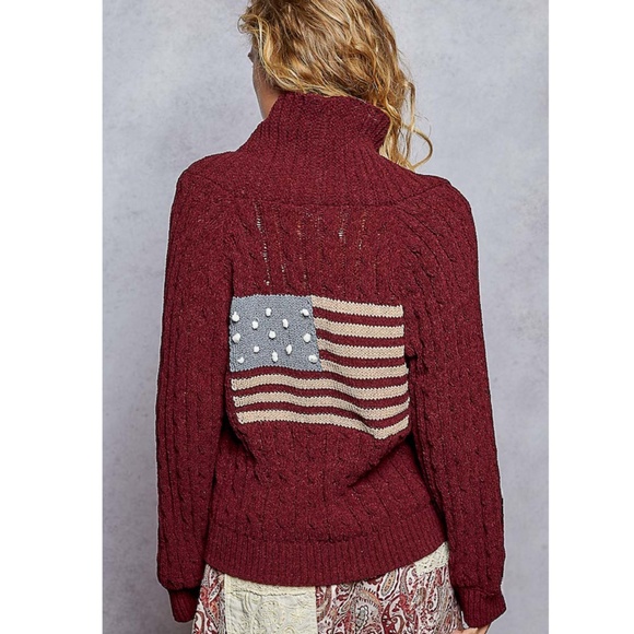 "The Ruby" American Flag Burgundy Cardigan - Picture 3 of 3